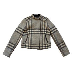 Gap Wool Moto Jacket Plaid Gray Checkered Zip Up Coat Small